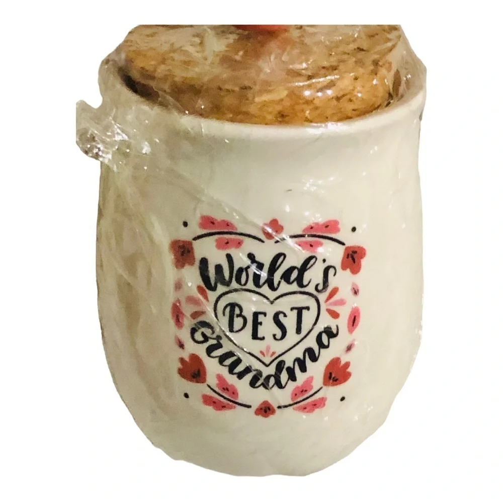 2 world’s best grandma mini cork topped‎ ceramic jars new